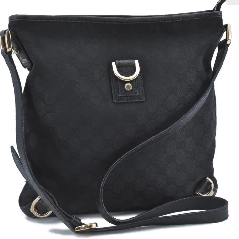 ✅SOLD✅ GUCCI Abbey Canvas GG Cross Body Black Bag with Leather Straps